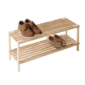 2 Tier Natural Wood Shoe Rack