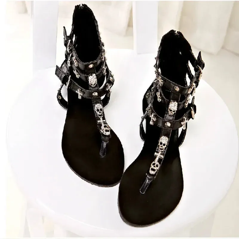 2024 Summer Sandals Women's Shoes - Sexy Crystal Gladiator Sandals with Skull Design