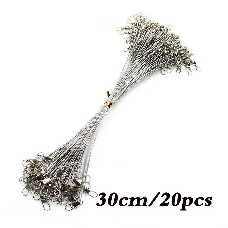 20PCS Anti Bite Steel Fishing Line Steel Wire Leader With Swivel Fishing Accessory Lead Core Leash Fishing Wire 15CM-50CM