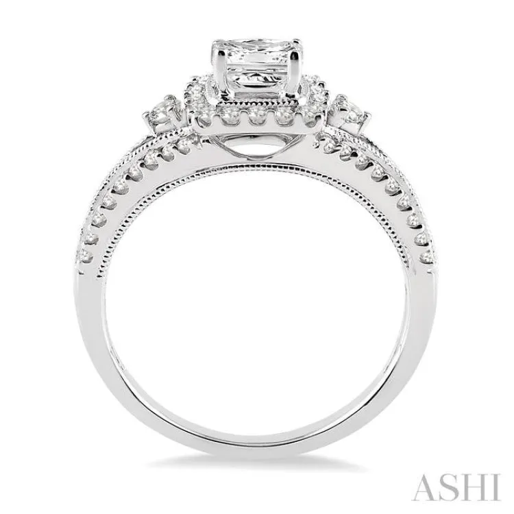 3/4 Ctw Diamond Engagement Ring with 1/4 Ct Princess Cut Center Stone in 14K White Gold