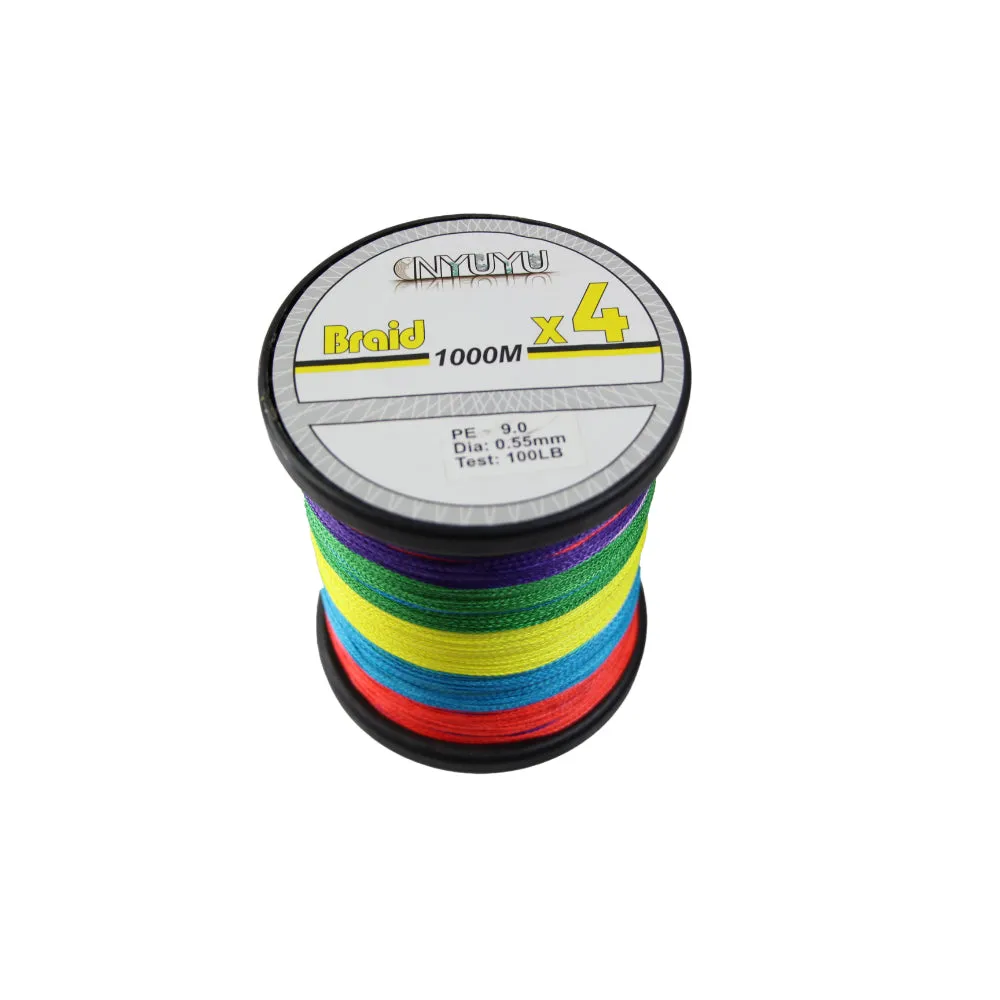 4 x Braid Fishing Line Multicoloured 1000M-10Lb 20Lb 30Lb 40Lb 50Lb 60Lb 80Lb