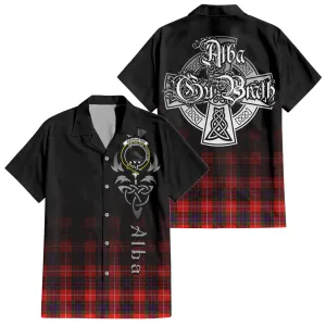 Abernethy Tartan Short Sleeve Button Up Shirt Featuring Alba Gu Brath Family Crest Celtic Inspired