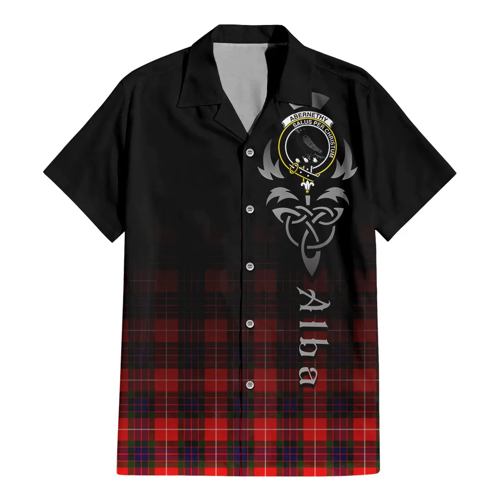 Abernethy Tartan Short Sleeve Button Up Shirt Featuring Alba Gu Brath Family Crest Celtic Inspired