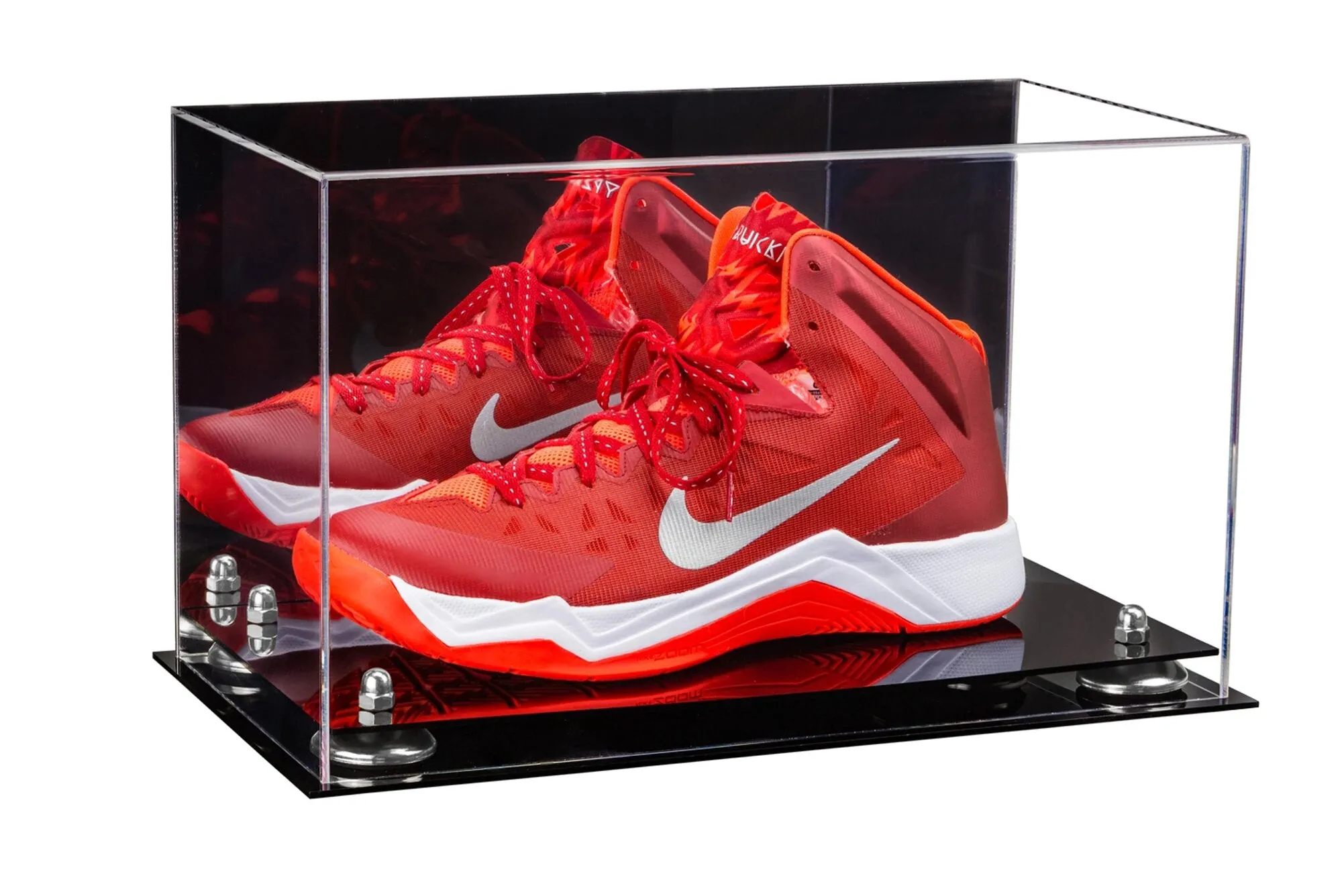 Acrylic Large Single Shoe Display Case for Basketball Shoe, Soccer, Football Cleat - 15x8x9 Mirror No Wall Mounts (V11/A013)