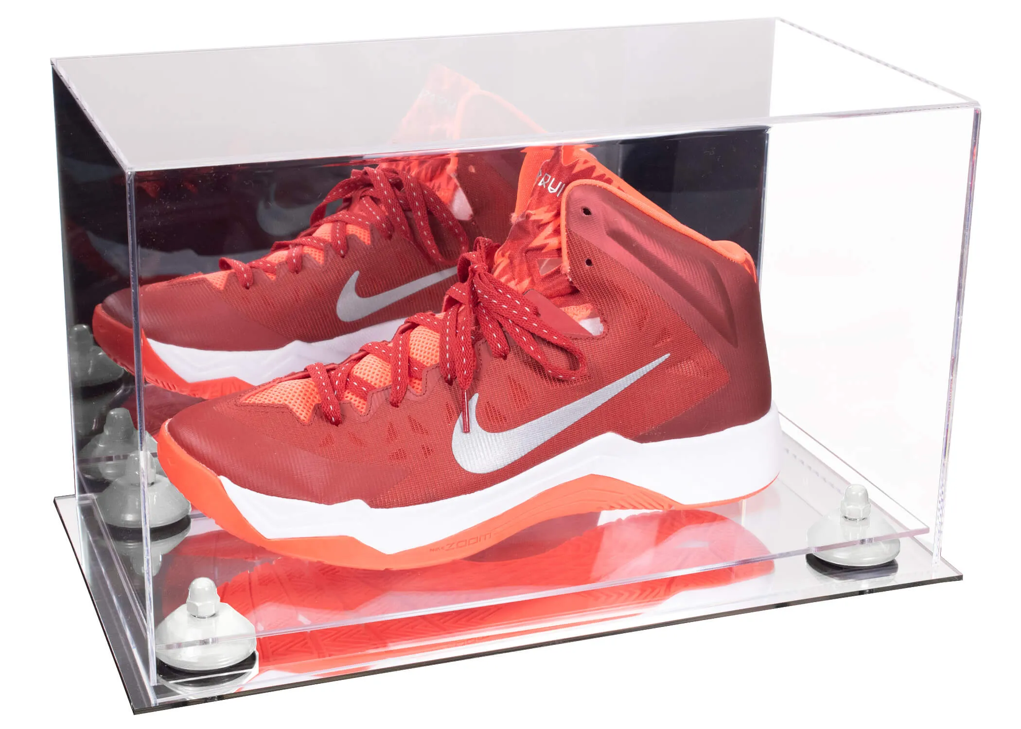 Acrylic Large Single Shoe Display Case for Basketball Shoe, Soccer, Football Cleat - 15x8x9 Mirror No Wall Mounts (V11/A013)