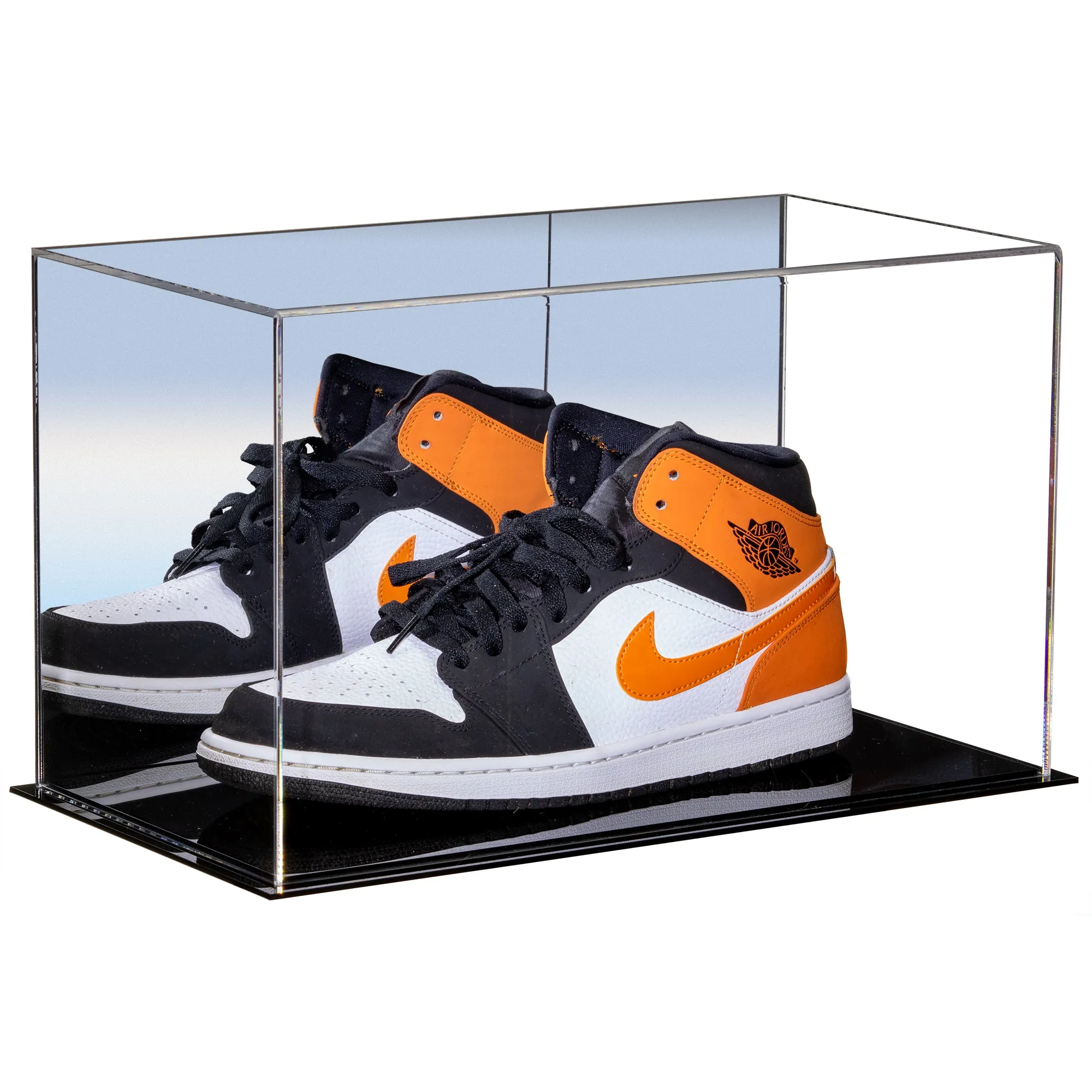 Acrylic Large Single Shoe Display Case for Basketball Shoe, Soccer, Football Cleat - 15x8x9 Mirror No Wall Mounts (V11/A013)