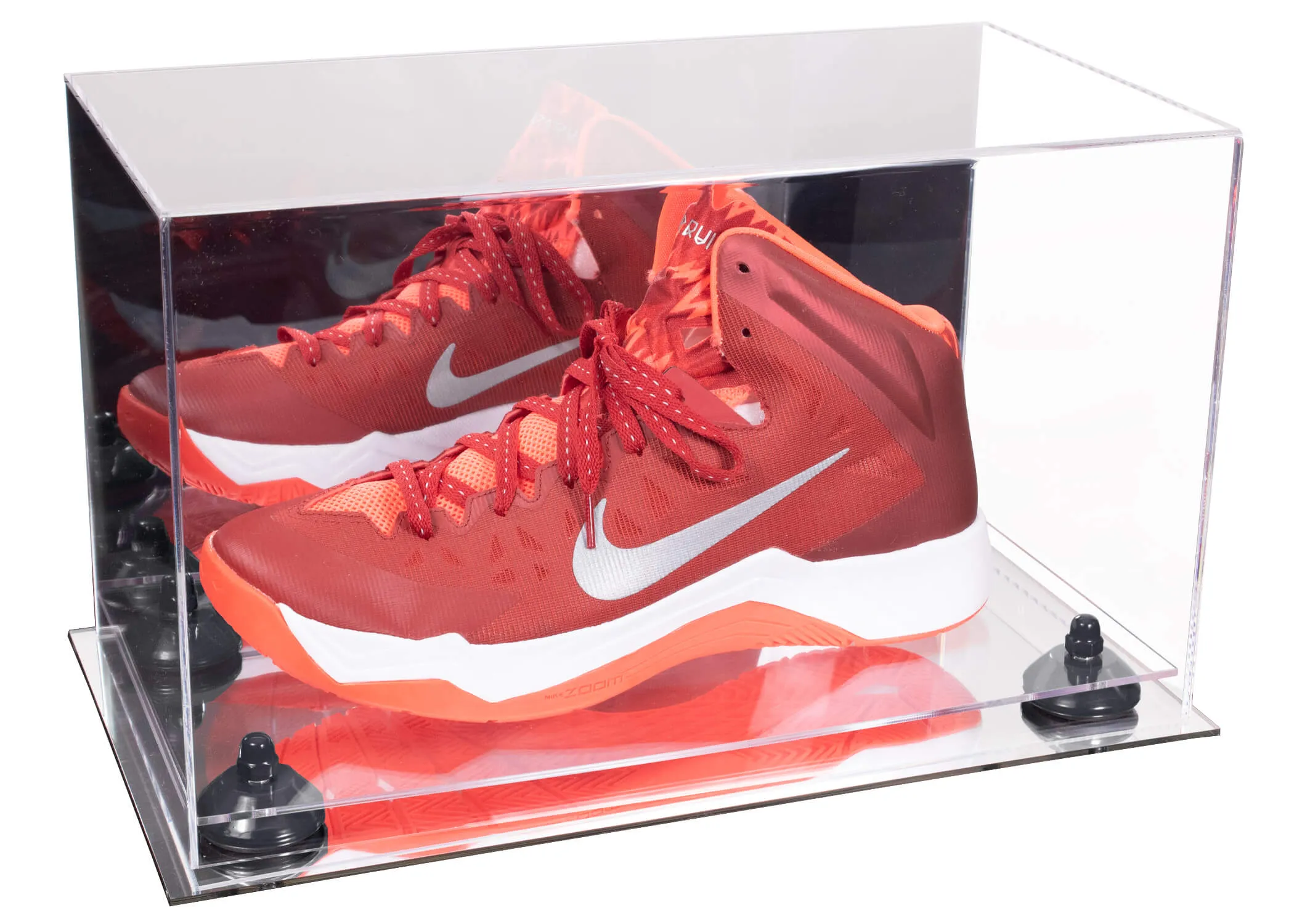 Acrylic Large Single Shoe Display Case for Basketball Shoe, Soccer, Football Cleat - 15x8x9 Mirror No Wall Mounts (V11/A013)