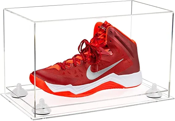 Acrylic Large Single Shoe Display Case for Basketball Shoe, Soccer, Football Cleat - 15x8x9 Mirror No Wall Mounts (V11/A013)