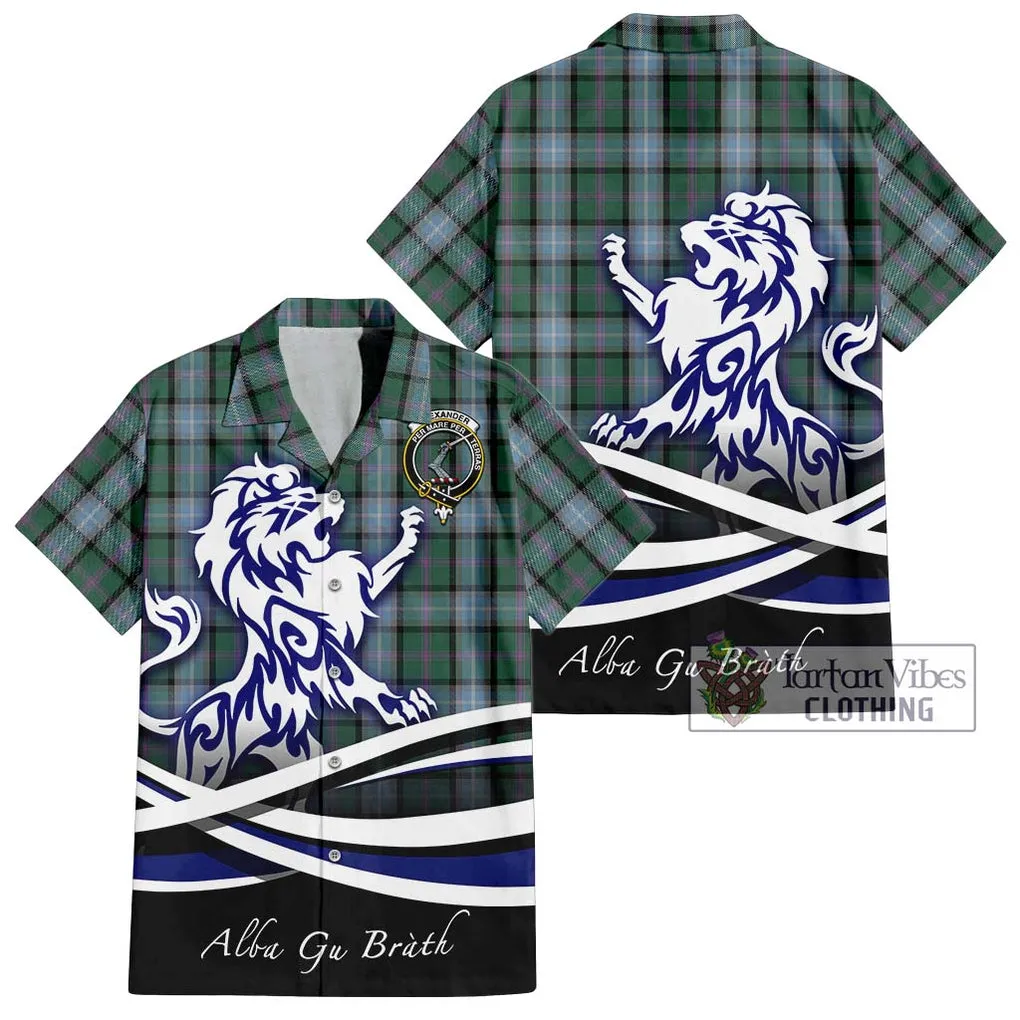 Alexander of Menstry Hunting Tartan Short Sleeve Button Shirt with Alba Gu Brath Regal Lion Emblem