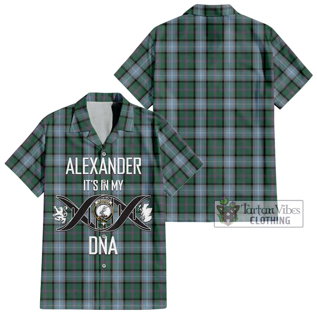 Alexander of Menstry Hunting Tartan Short Sleeve Button Shirt with Family Crest DNA In Me Style