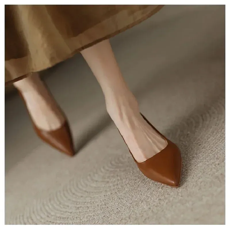 Amozae-Luxury Pumps Shoes for Women Heeled Woman Medium Heel Stiletto Heels High Sandal Party Office 2019 Elegant Brown Small Heel Sexy