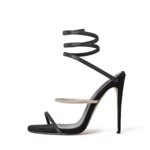 Aphrodite Black Wrap Open Toe Heels