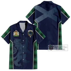 Arthur Ancient Tartan Short Sleeve Button Shirt with Family Crest and Lion Rampant Vibes Sport Style