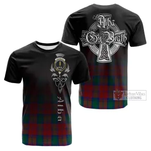 Auchinleck (Affleck) Tartan Cotton T-shirt Featuring Alba Gu Brath Family Crest Celtic Inspired