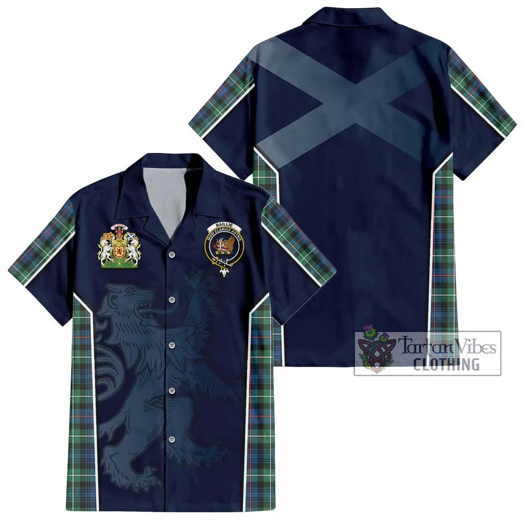 Baillie Ancient Tartan Short Sleeve Button Shirt with Family Crest and Lion Rampant Vibes Sport Style