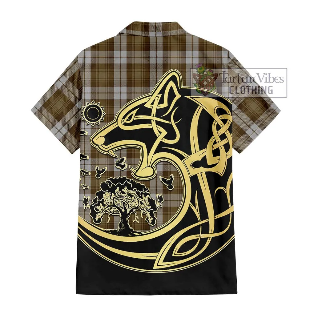 Baillie Dress Tartan Short Sleeve Button Shirt with Family Crest Celtic Wolf Style