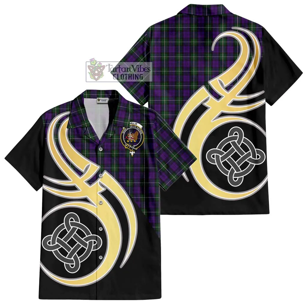 Baillie Highland Society Tartan Short Sleeve Button Shirt with Family Crest and Celtic Symbol Style