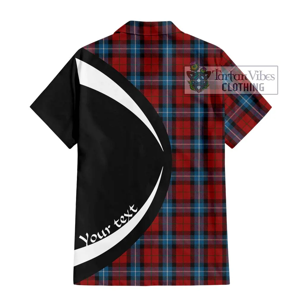 Baillie of Polkemmet Red Tartan Short Sleeve Button Up with Family Crest Circle Style