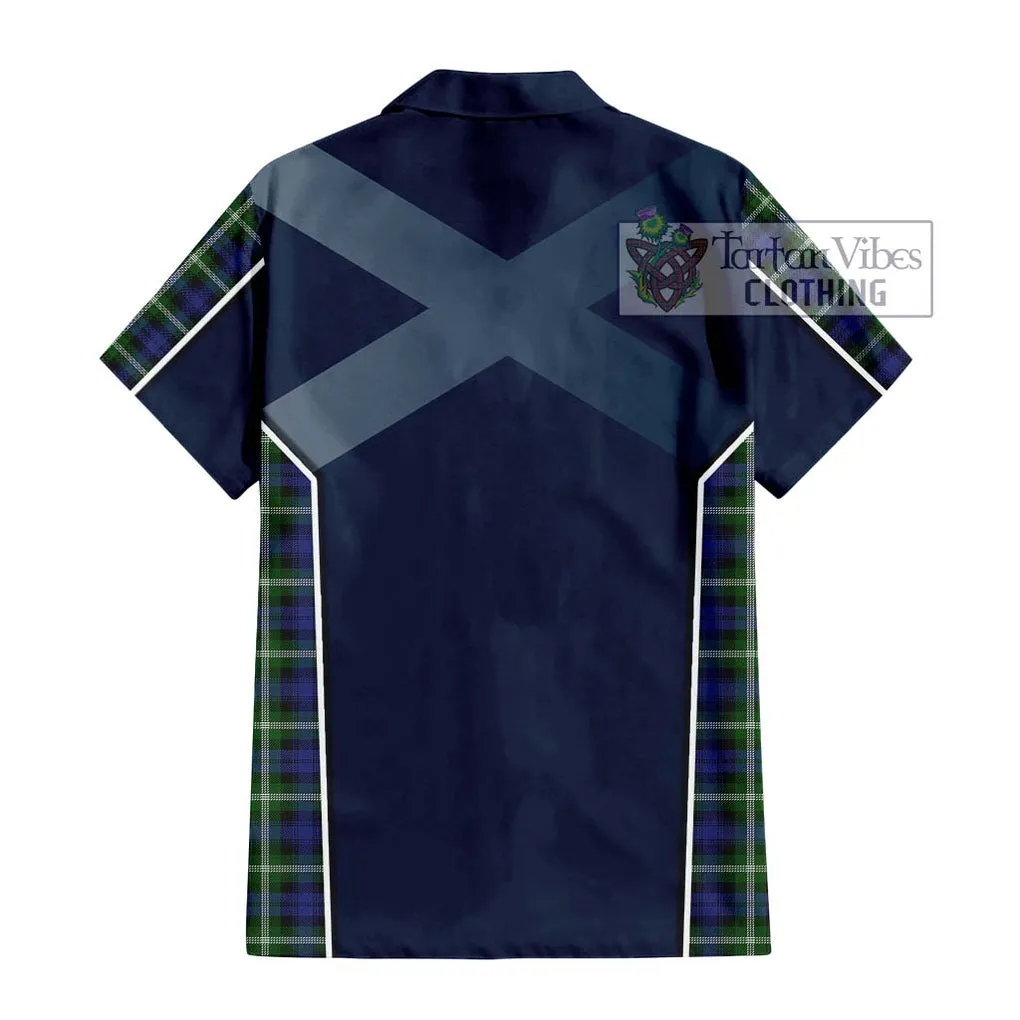 Baillie of Polkemmet Tartan Short Sleeve Button Shirt with Family Crest and Lion Rampant Vibes Sport Style