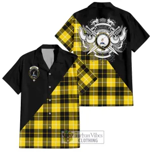 Barclay Dress Modern Tartan Short Sleeve Button Shirt with Family Crest and Military Logo Style