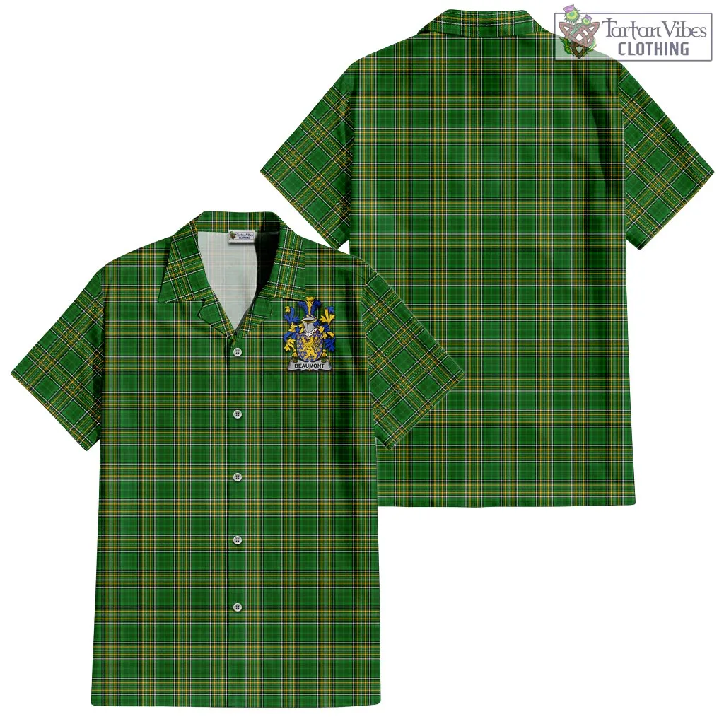 Beaumont Irish Clan Tartan Short Sleeve Button Up with Coat of Arms