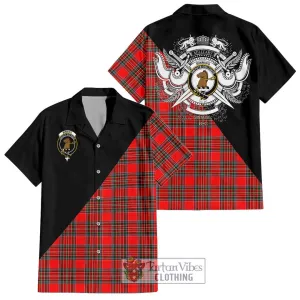 Binning Tartan Short Sleeve Button Shirt with Family Crest and Military Logo Style