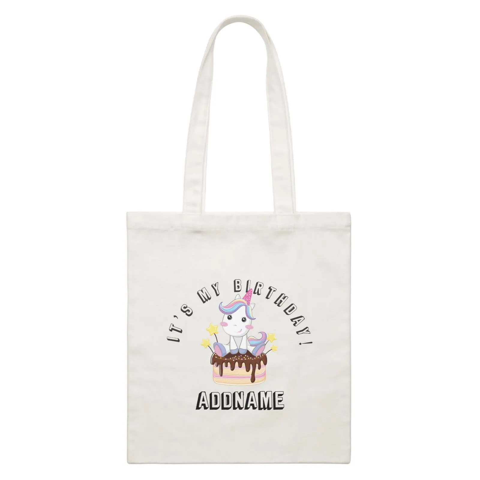 Birthday Unicorn With Cake It's My Birthday Addname White Canvas Bag