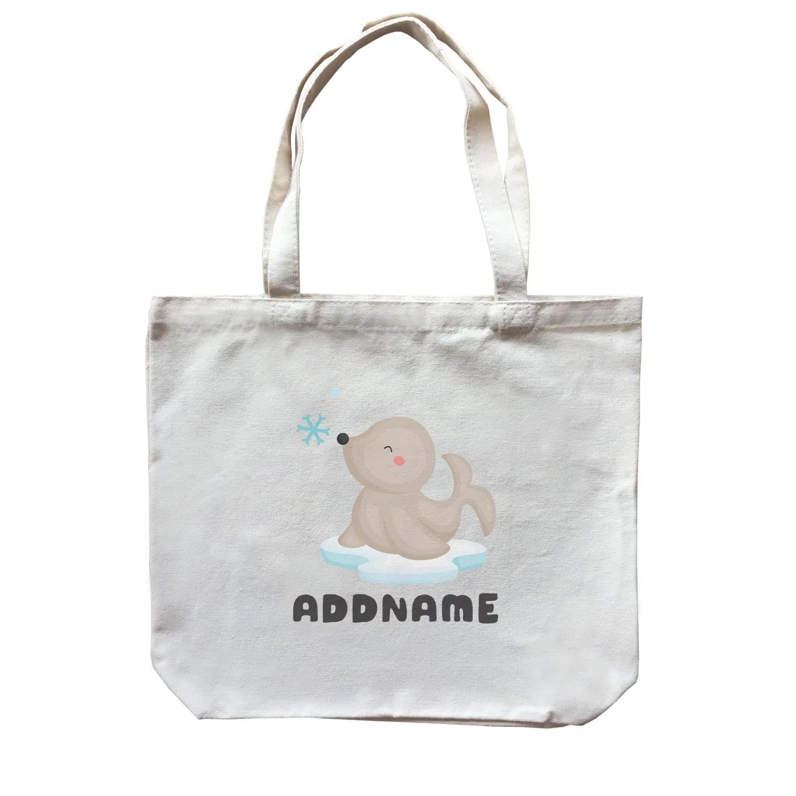 Birthday Winter Animals Happy Snow Seal Addname Canvas Bag