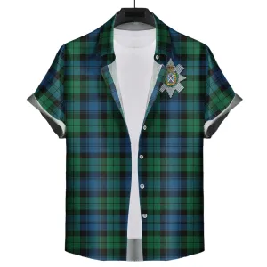 Black Watch Ancient Tartan Short Sleeve Button Down Shirt with Family Crest