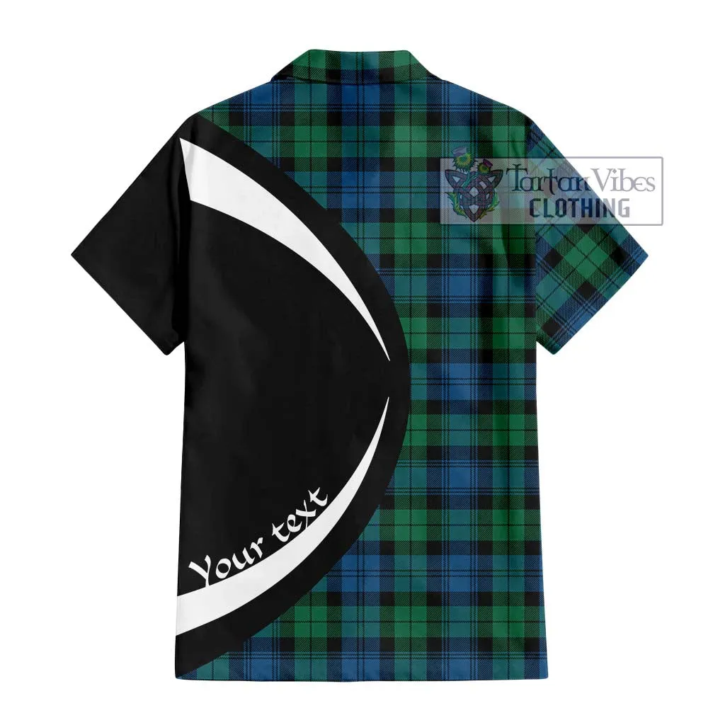 Black Watch Ancient Tartan Short Sleeve Button Up with Family Crest Circle Style