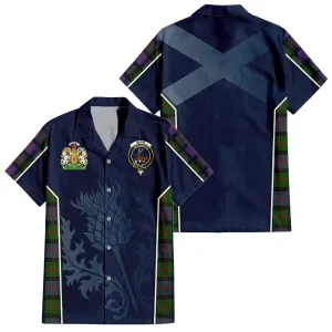 Blair Modern Tartan Short Sleeve Button Up Shirt with Family Crest and Scottish Thistle Vibes Sport Style