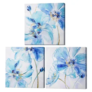 Blue Spring Poppy Canvas Wall Art Print Set of 3 - 20" x 20"