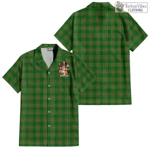 Blunden Irish Clan Tartan Short Sleeve Button Up with Coat of Arms