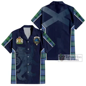 Bowie Ancient Tartan Short Sleeve Button Shirt with Family Crest and Lion Rampant Vibes Sport Style