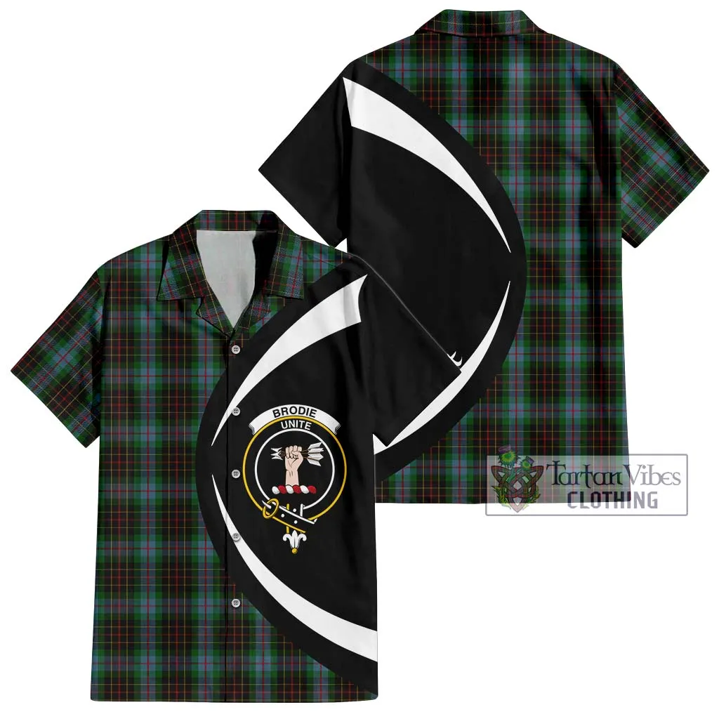 Brodie Hunting Tartan Short Sleeve Button Up with Family Crest Circle Style