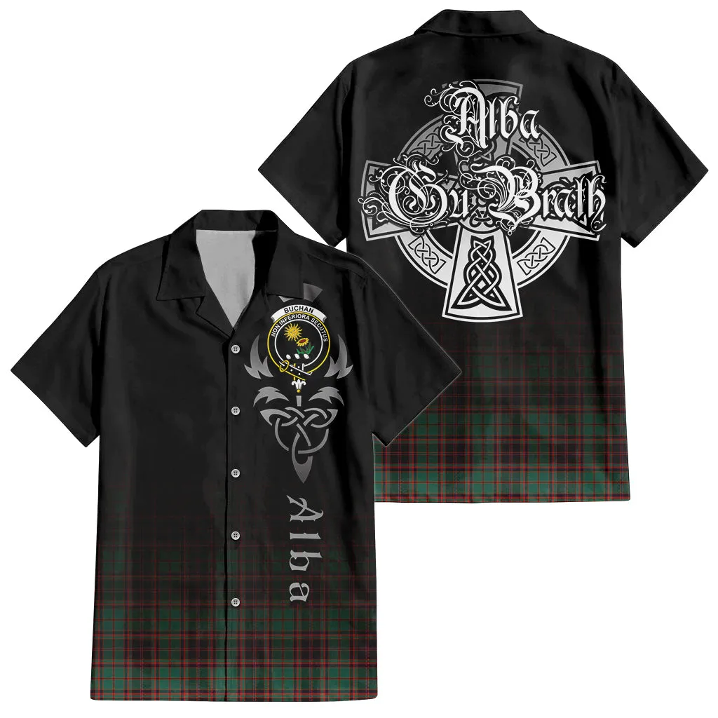 Buchan Ancient Tartan Short Sleeve Button Up Shirt Featuring Alba Gu Brath Family Crest Celtic Inspired