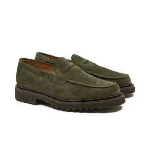 Chicago lugged penny loafer in "earth" olive Castorino suede