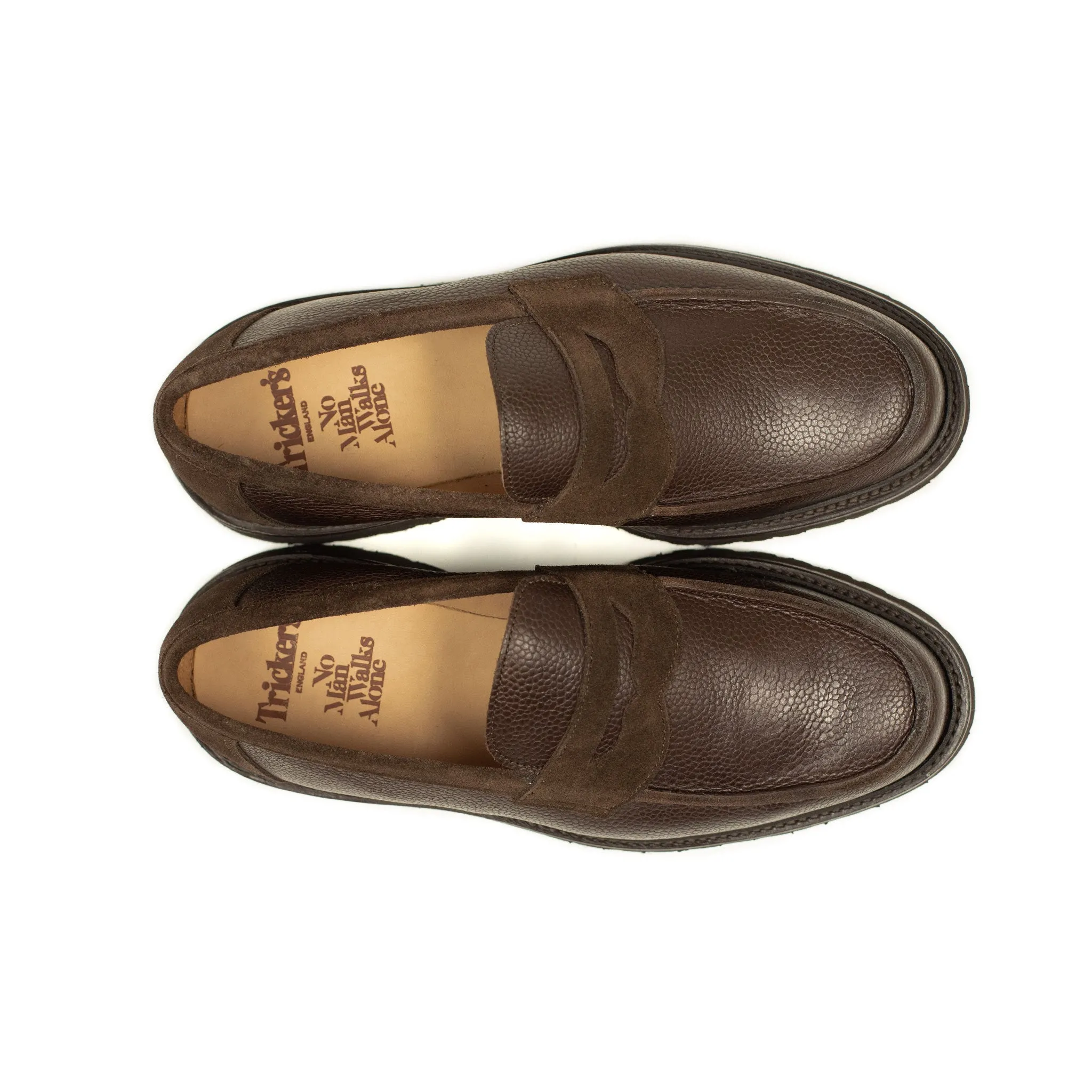 Chicago lugged penny loafer in two tone brown suede and Scotch grain calf