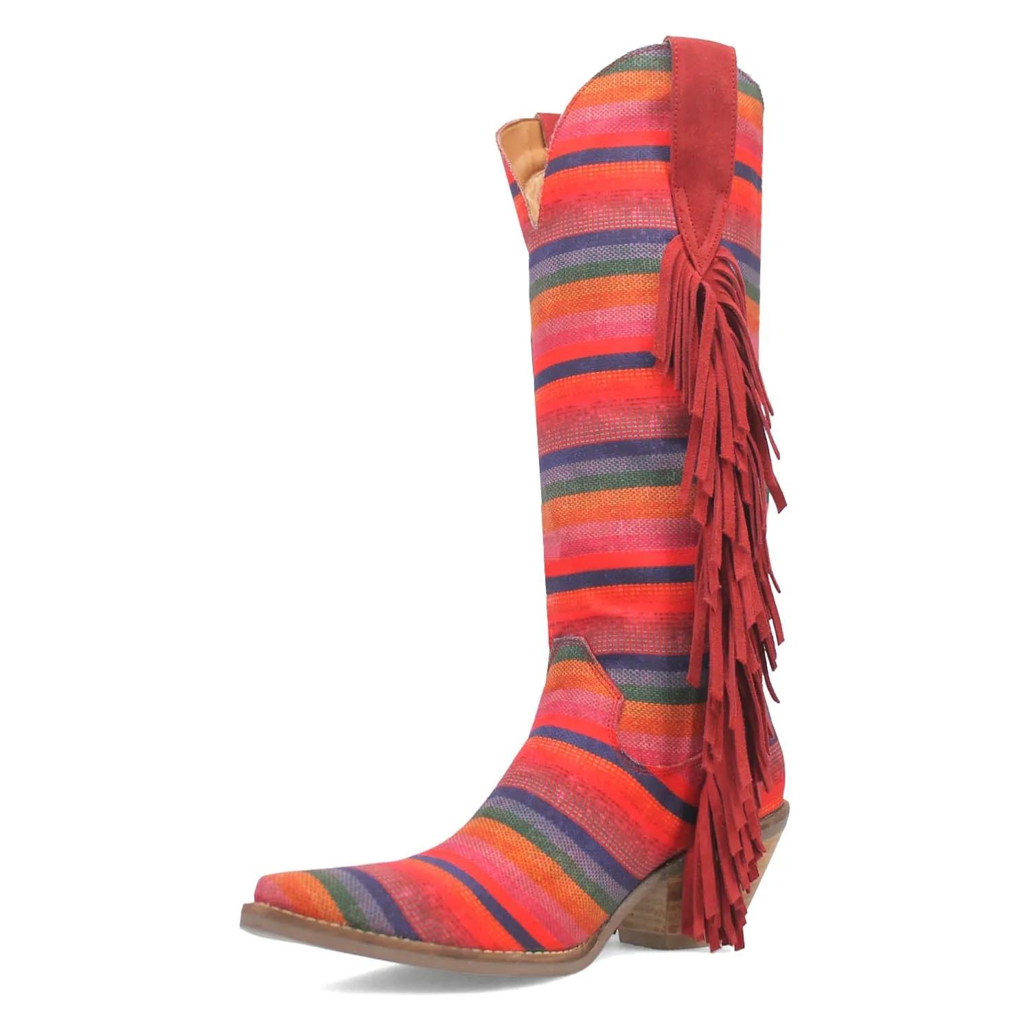 Dingo Womens Hot Tamale Red Multi Textile Fringe Cowboy Boots