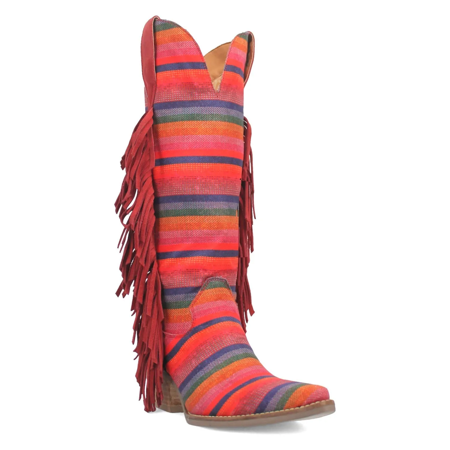 Dingo Womens Hot Tamale Red Multi Textile Fringe Cowboy Boots