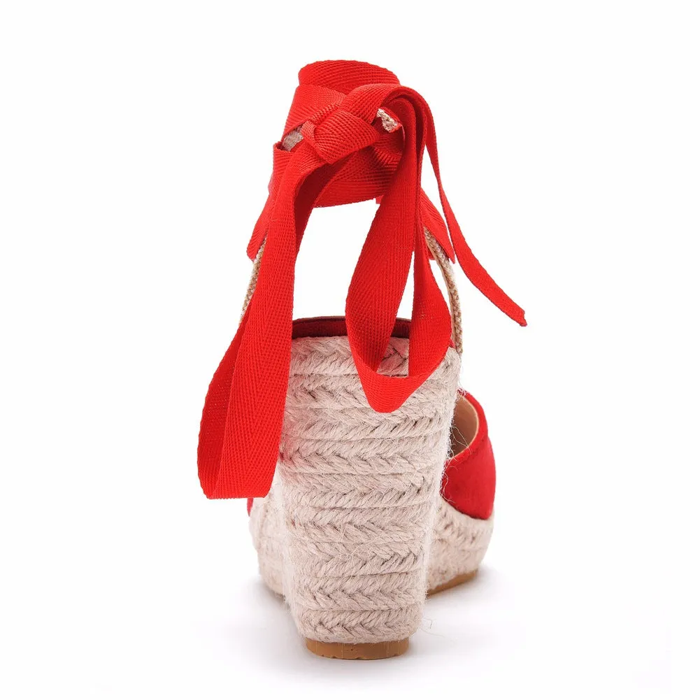 Elegant Bohemian Round Toe Platform Espadrille Wedge Heels