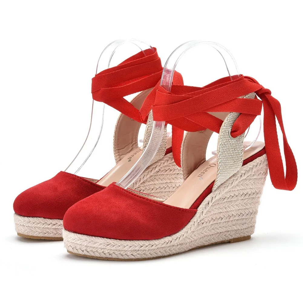 Elegant Bohemian Round Toe Platform Espadrille Wedge Heels