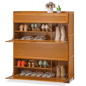 essential Bamboo 9 Tier Shoe Organizer Modern Cabinet with Door 41 Pairs Heels Boots, Brown, Hallway Entryway