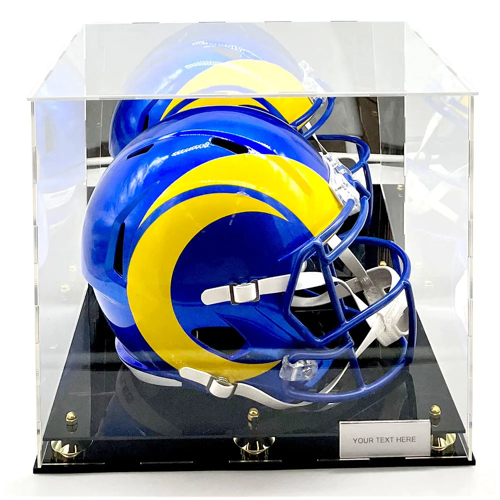 Football Helmet Acrylic Display Case Box Gold Mirror 2 Level Riser Showcase Shoes UV Protection