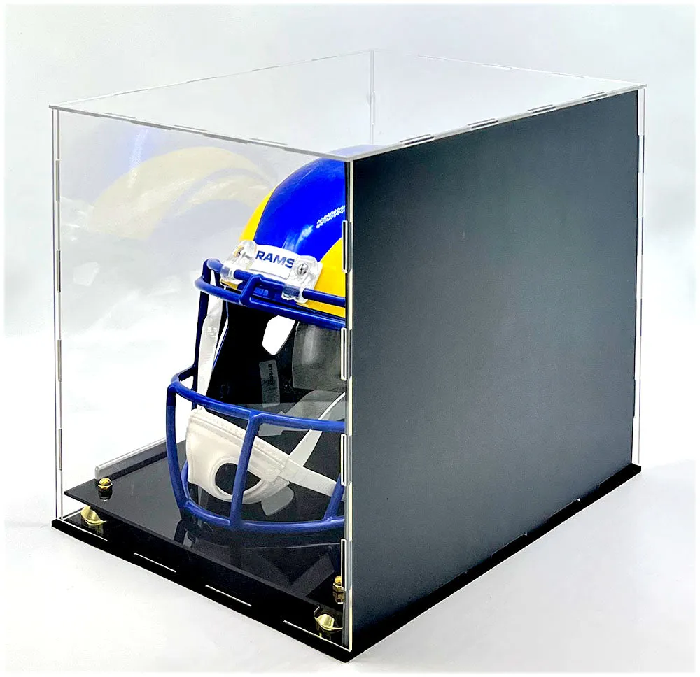 Football Helmet Acrylic Display Case Box Gold Mirror 2 Level Riser Showcase Shoes UV Protection