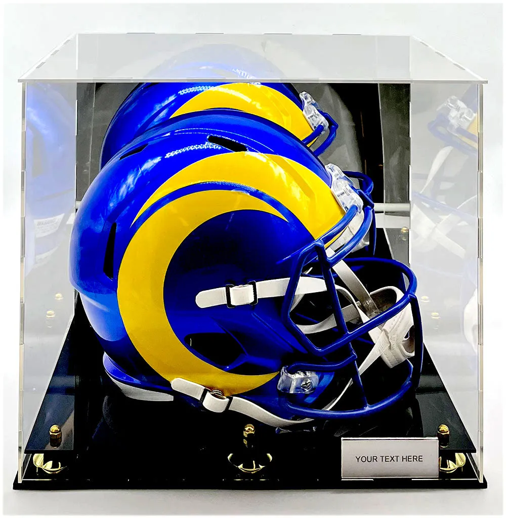 Football Helmet Acrylic Display Case Box Gold Mirror 2 Level Riser Showcase Shoes UV Protection