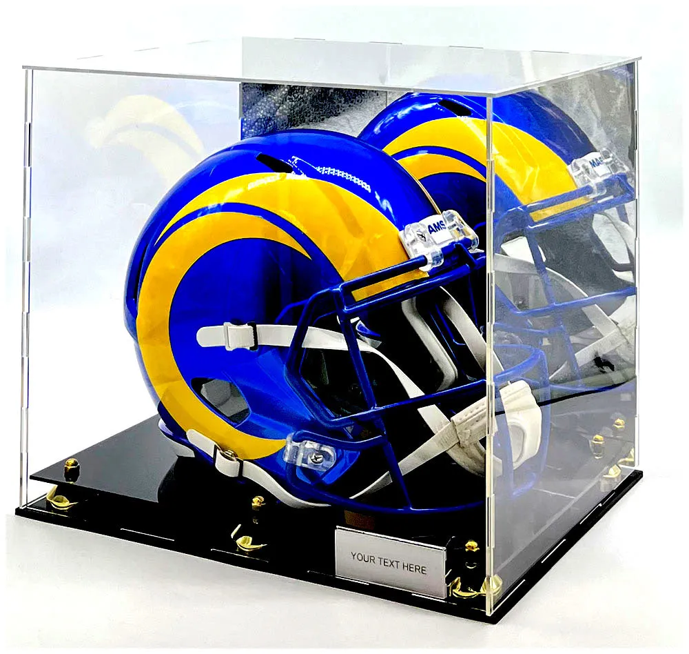 Football Helmet Acrylic Display Case Box Gold Mirror 2 Level Riser Showcase Shoes UV Protection