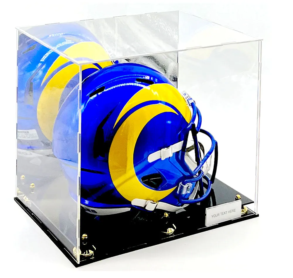 Football Helmet Acrylic Display Case Box Gold Mirror 2 Level Riser Showcase Shoes UV Protection