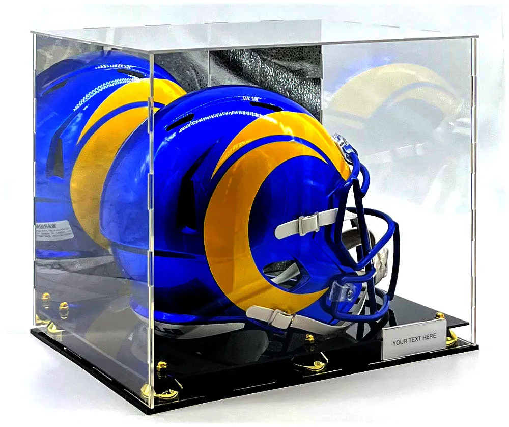 Football Helmet Acrylic Display Case Box Gold Mirror 2 Level Riser Showcase Shoes UV Protection