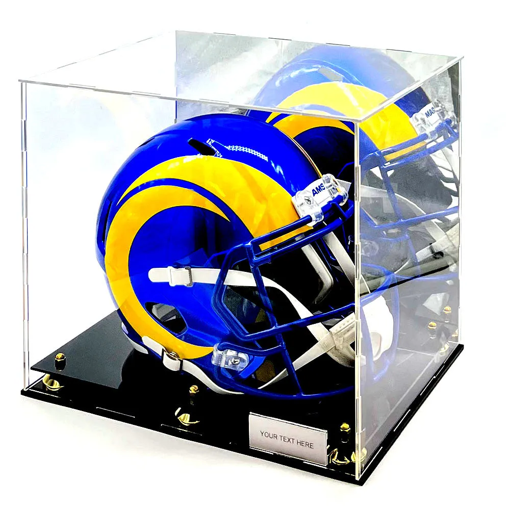 Football Helmet Acrylic Display Case Box Gold Mirror 2 Level Riser Showcase Shoes UV Protection